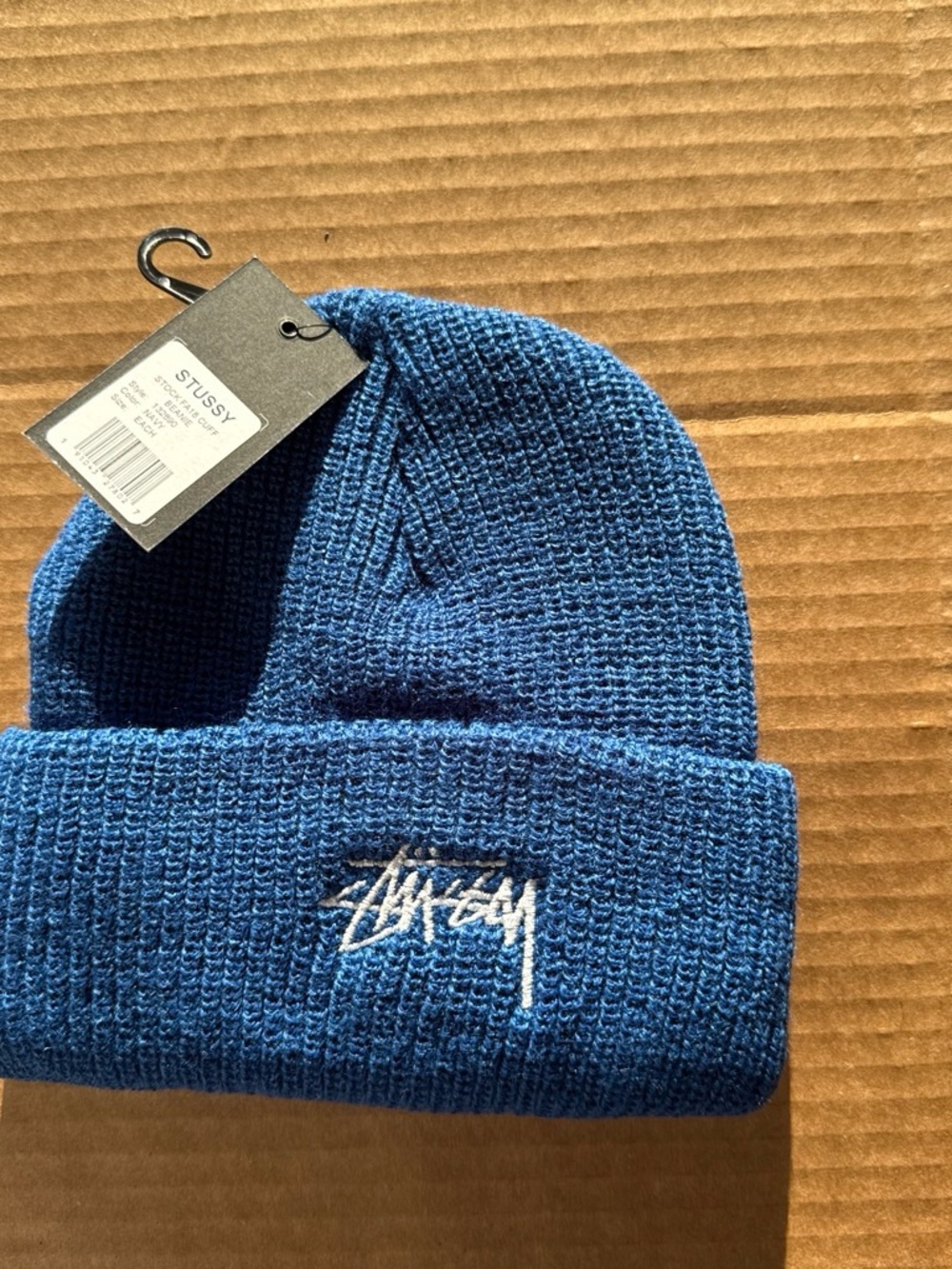 Stussy Blue Ribbed Cuff Beanie with Embroidered Logo